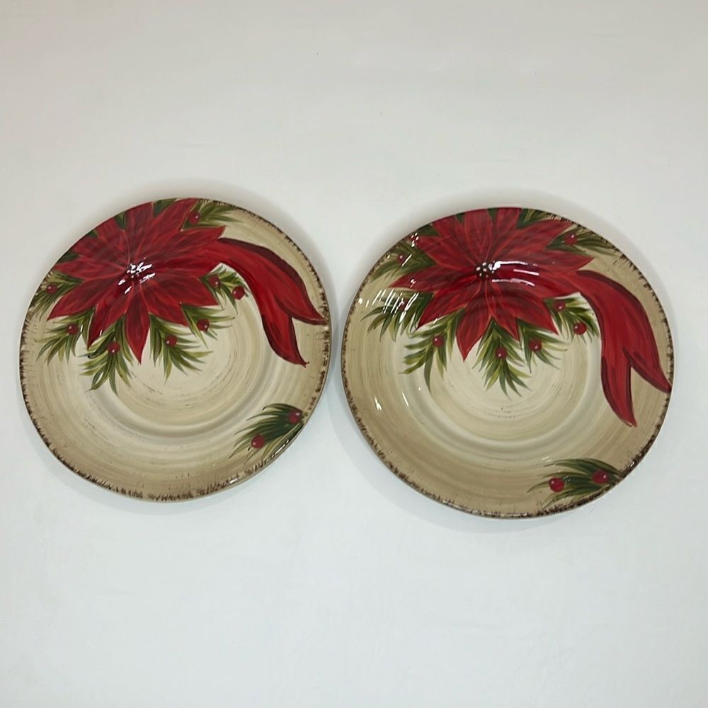 Tabletops Gallery Christmas Carol Hand Painted Crafted Red Poinsettia 8 In Set 2